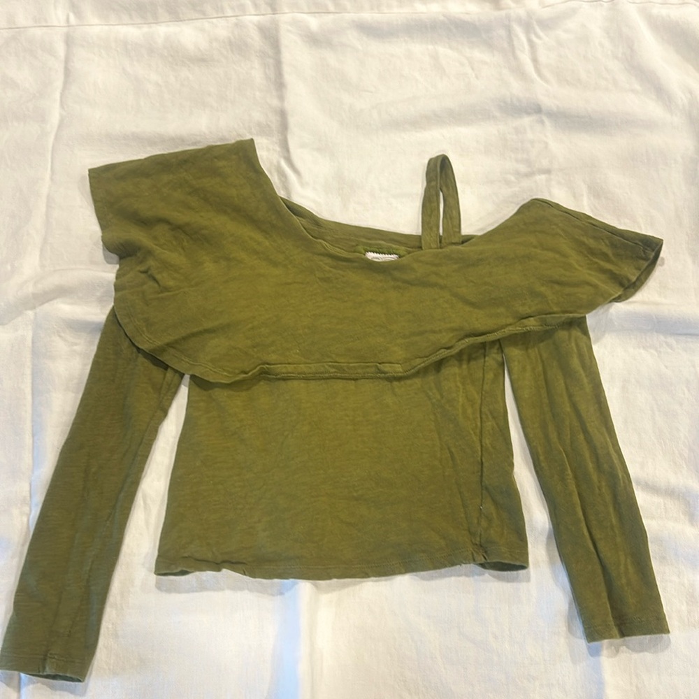 Anthropologie 9-H15 STCL Women's Green Cold Shoulder Ruffle Layered Bust Top XS